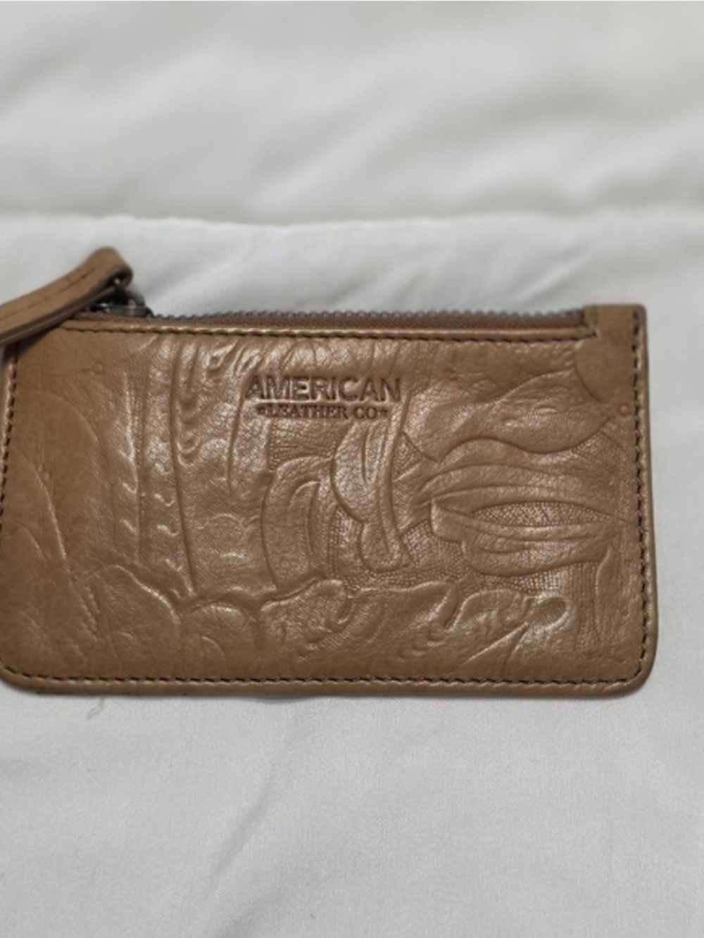 American Leather Co. Embossed Tan Leather Wristlet Clutch